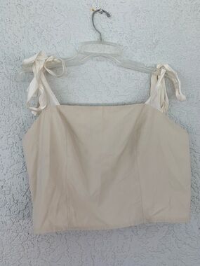 RIHOAS Cream Tie-Shoulder Square Neck Camisole  adjustable straps size L